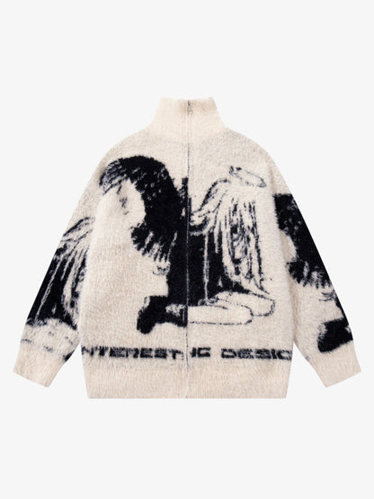 Street Subculture Angel Jacquard Cardigan Sweater 