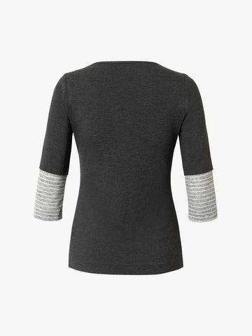Necklace Pattern Striped Cowl Neck Long Sleeve Tee