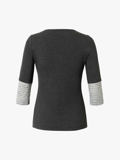 Necklace Pattern Striped Cowl Neck Long Sleeve Tee