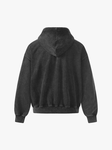 Vintage Washed Panel Construction Zip-Up Hoodie 