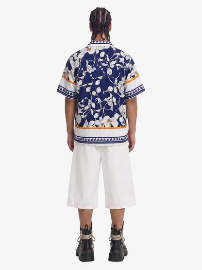 Porcelain Pattern Camp Collar Boxy Shirt 