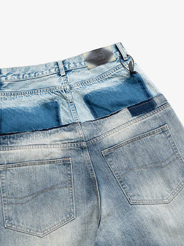 Double-Layer Paneled Baggy Jeans