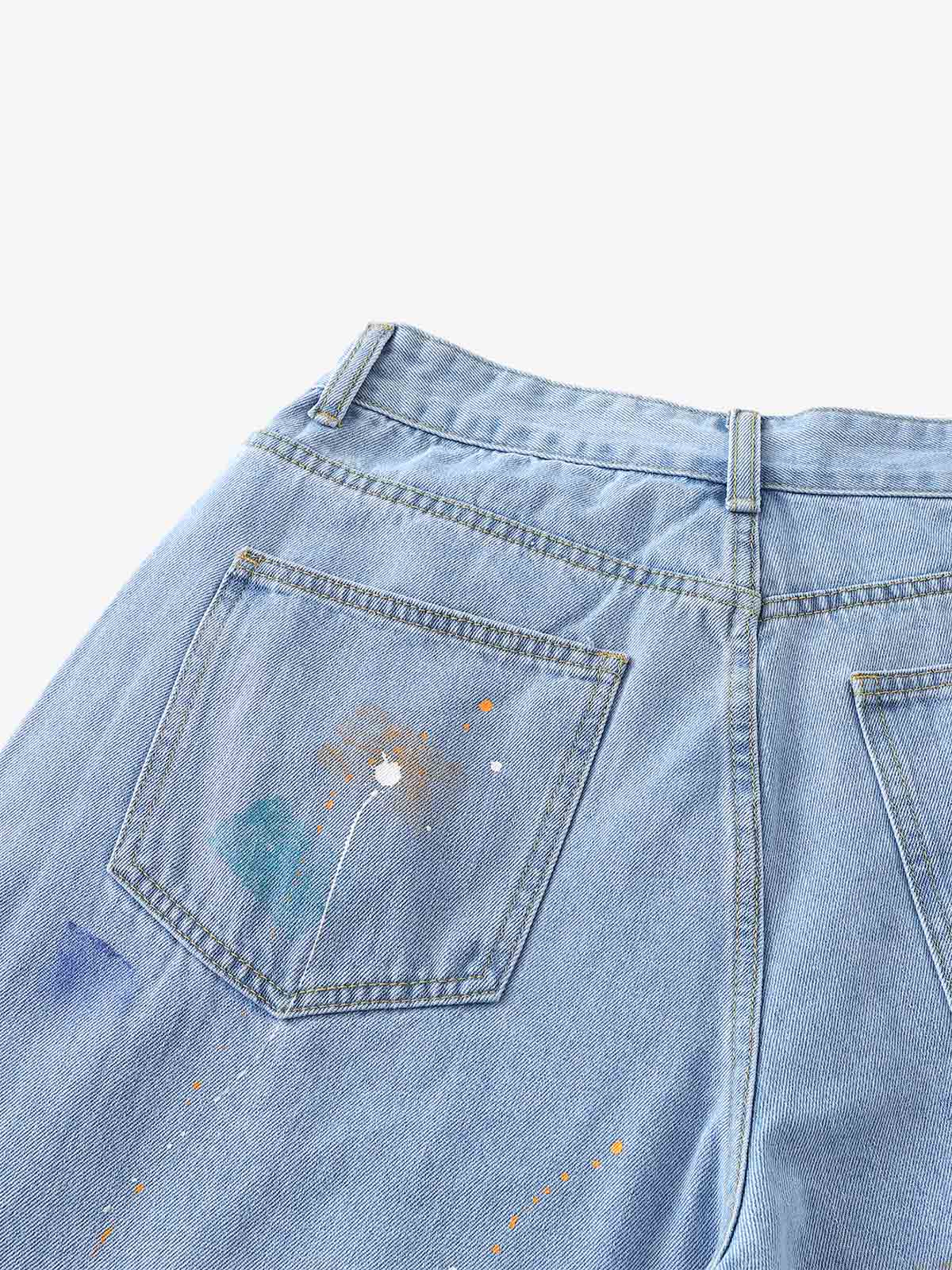 Paint Splatter Denim Wide-Leg Shorts – 100% Cotton Streetwear