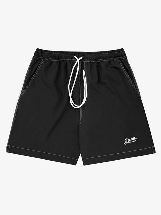Minimalist Contrast Stitch Drawstring Shorts