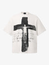 Studded Collar Cross Print Waffle T-Shirt