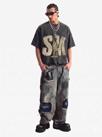 Liberty Graphic Washed Ripped T-Shirt