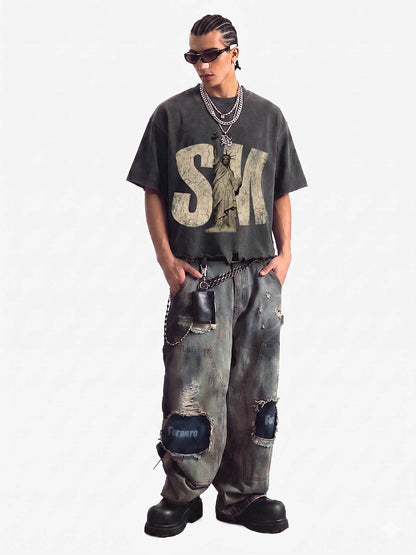 Liberty Graphic Washed Ripped T-Shirt