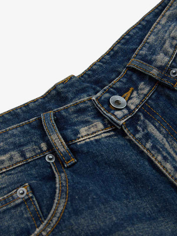Distressed Cross Patchwork Washed Baggy Jeans 