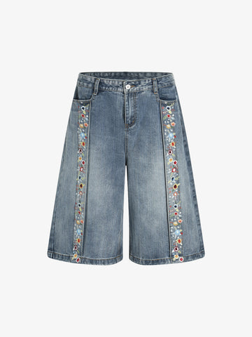 Floral Washed Denim Shorts
