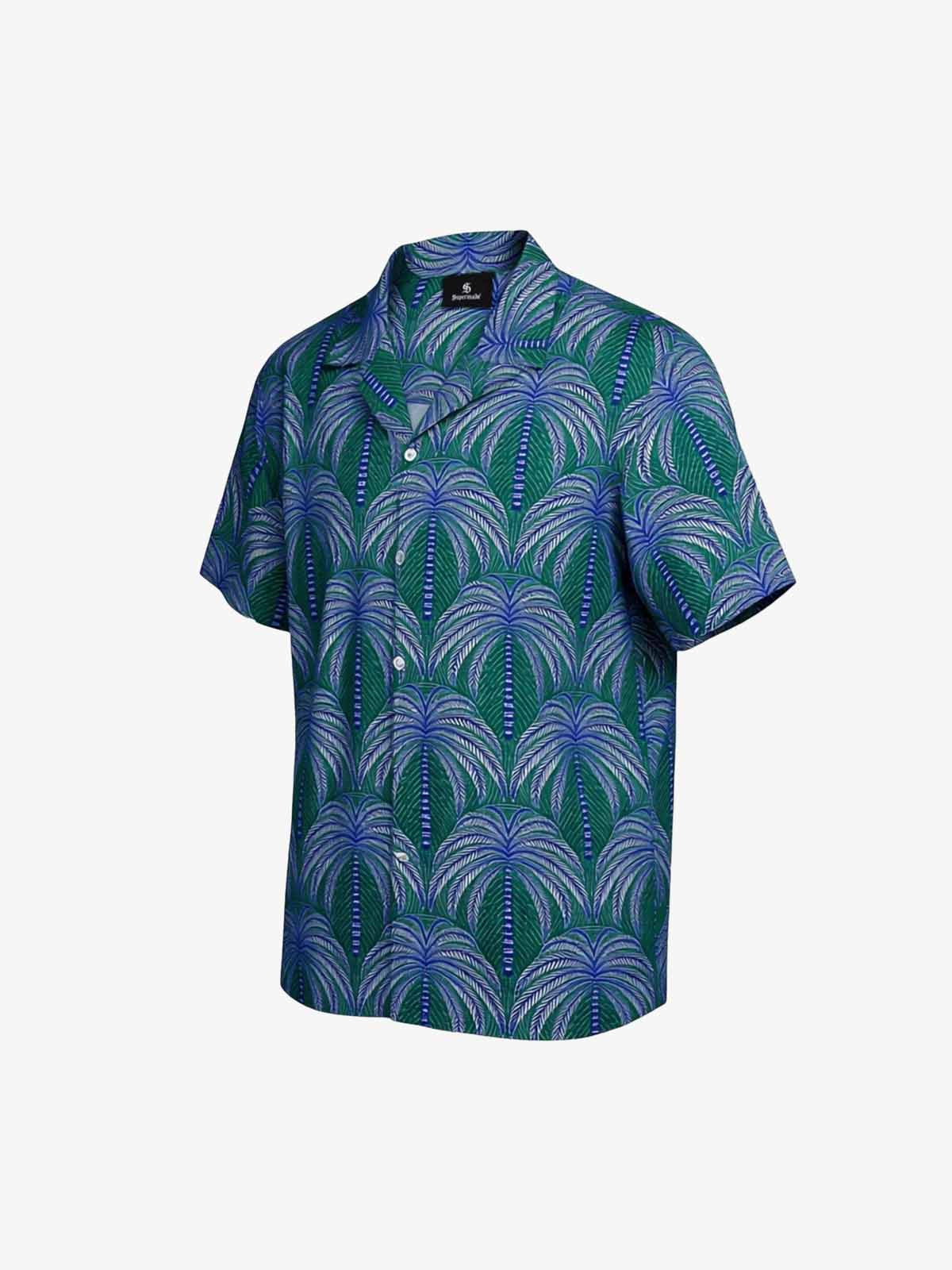 Teal Palm Leaves Hawaiian ShirtVacation Design