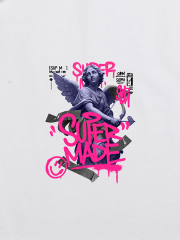Street Pink Lucky Angel Graphic Design T-Shirt 