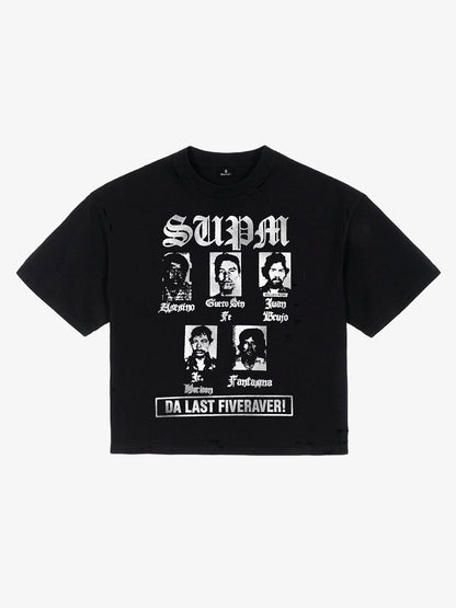 Multi Portrait Graphic Distressed Tee
