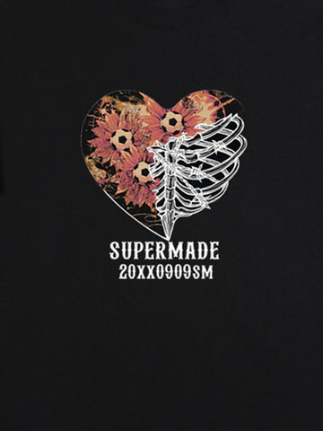 Floral Skeleton Heart Soccer Graphic T-Shirt 