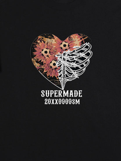 Floral Skeleton Heart Soccer Graphic T-Shirt 