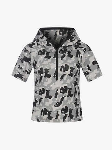 Camo Half Zip Hooded Mid Sleeve T-Shirt 
