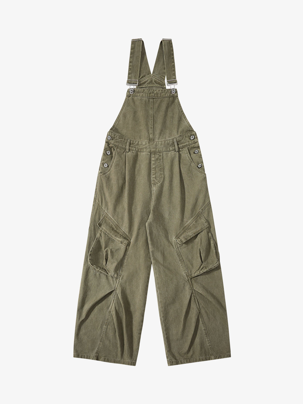 Pleated Knee Cargo Denim Overalls 
