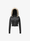Distressed Faux Fur Slim Zip-Up Hoodie