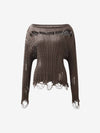 Distressed Pin Off-Shoulder Sweater