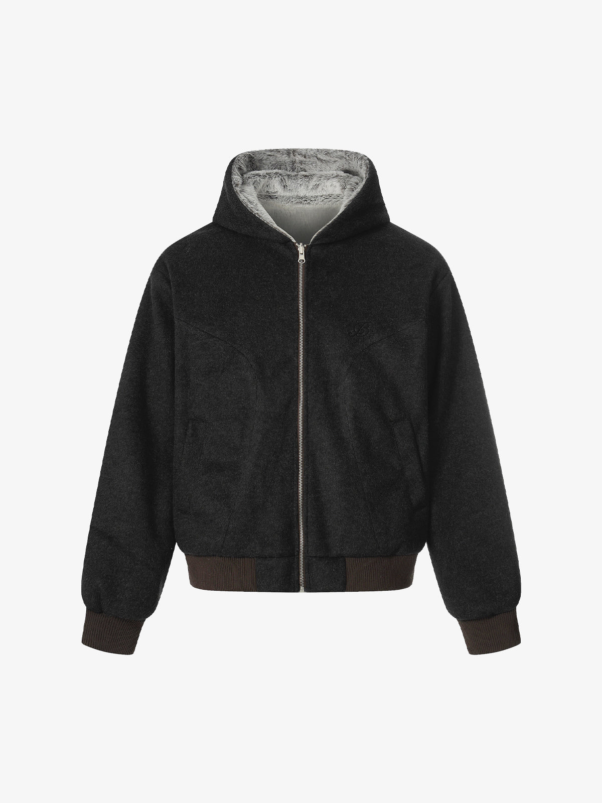 Retro Reversible Fleece Lined Zip-up Hooded Jacket 