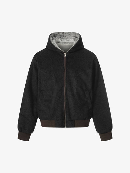 Retro Reversible Fleece Lined Zip-up Hooded Jacket 