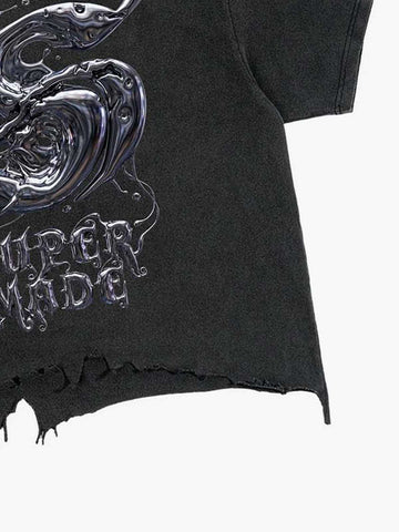Gothic Liquid Metal Ripped Washed T-Shirt