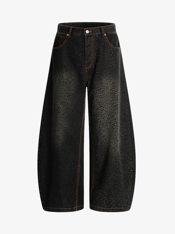 Street Leopard Print Barrel Jeans 