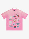 Washed Vintage Sticker Print T-Shirt