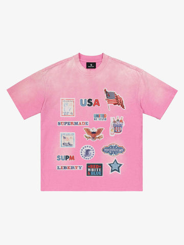 Washed Vintage Sticker Print T-Shirt
