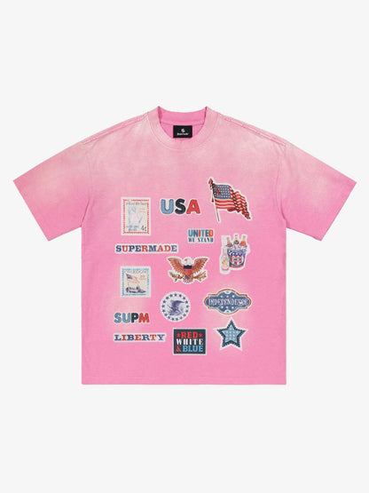 Washed Vintage Sticker Print T-Shirt