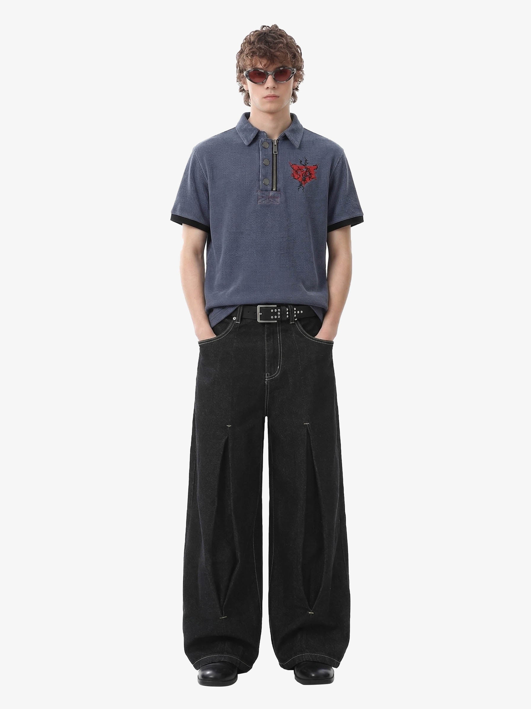 Pleated Supermade Graphic Print Wide Leg Pants 