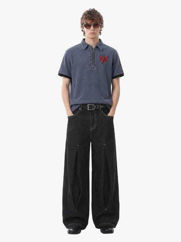 Pleated Supermade Graphic Print Wide Leg Pants 