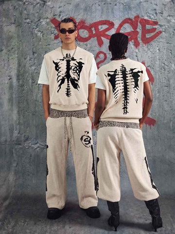 Skeleton Graphic Sleeveless Top and Pants Set - 2628 