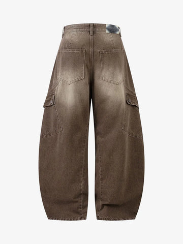 Vintage Washed Workwear Barrel Jeans - 2593 