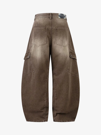 Vintage Washed Workwear Barrel Jeans - 2593 