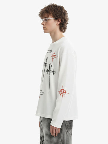 Letter Print Waffle Cross Long-Sleeved T-Shirt 