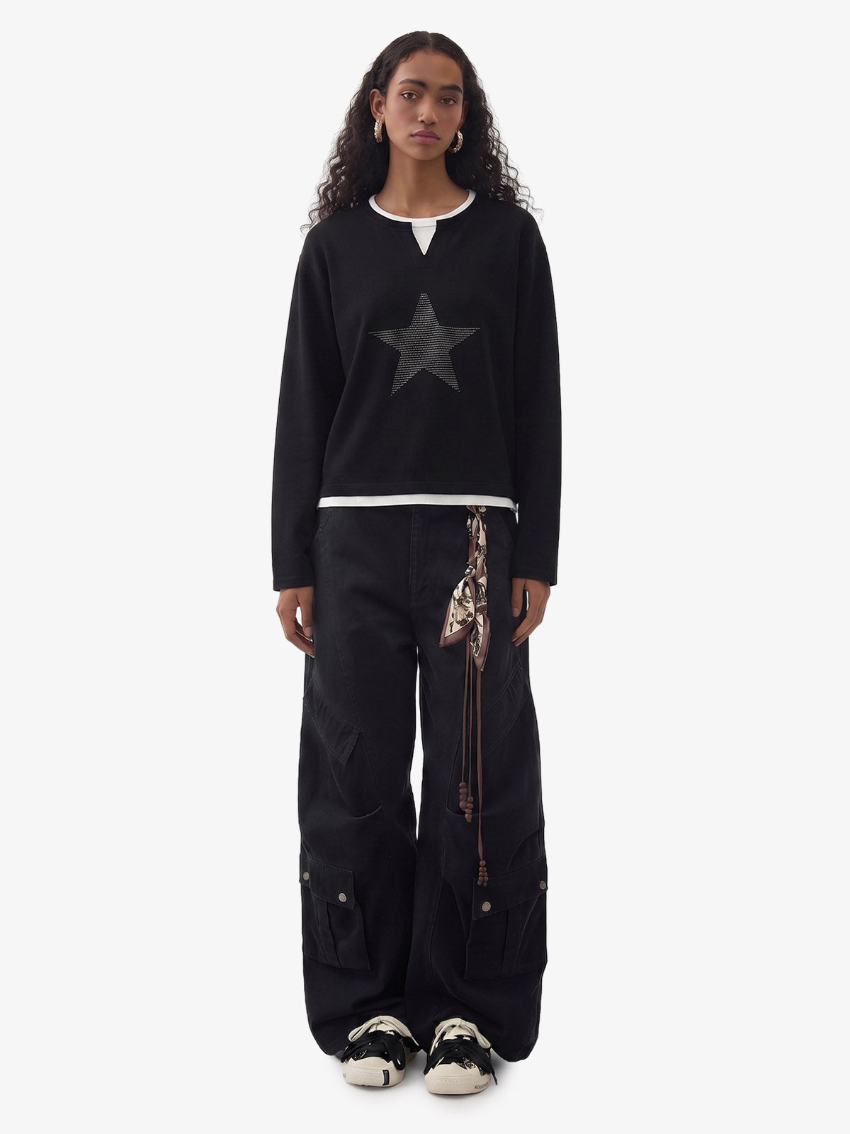 Layered Crewneck Star Print Long-Sleeve T-Shirt