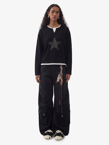 Layered Crewneck Star Print Long-Sleeve T-Shirt