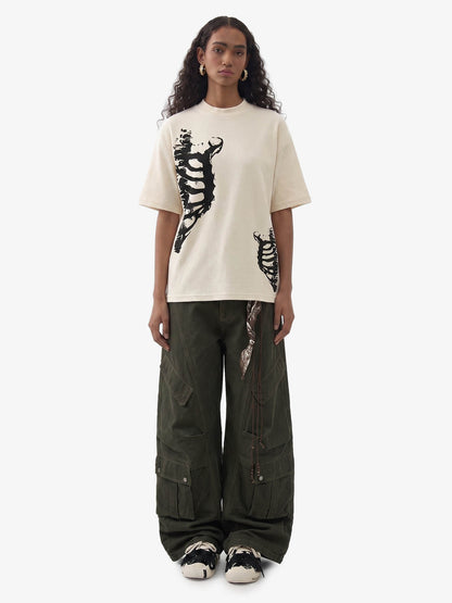 Asymmetric Skeleton Graphic Waffle T-Shirt 