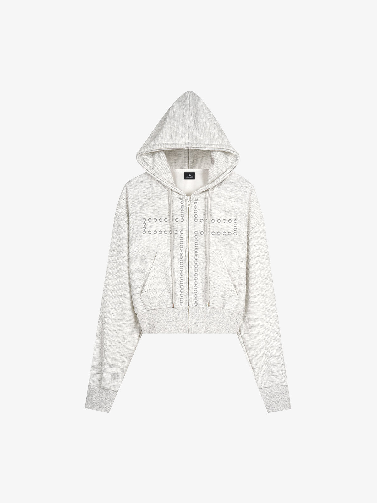 Leopard Print Stud Detail Cropped Zip-Up Hoodie