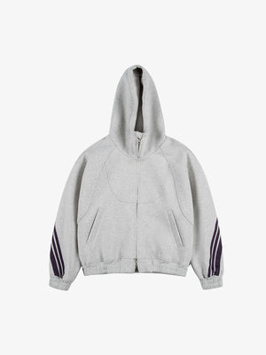 Striped Patchwork Boxy Fit Zip-Up Hoodie