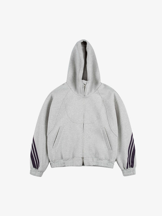 Striped Patchwork Boxy Fit Zip-Up Hoodie