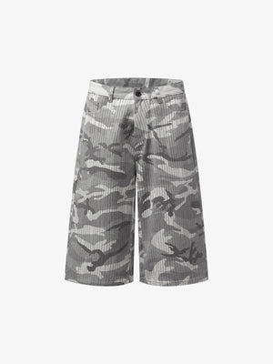 Camo Perforated Cargo Shorts – Wide-Leg Cotton Blend Utility Shorts