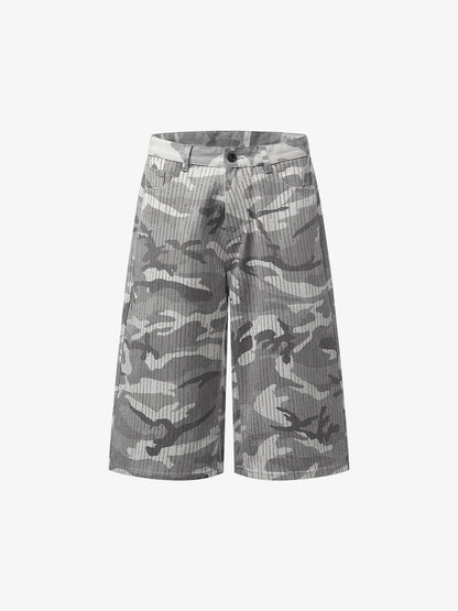 Camo Perforated Cargo Shorts – Wide-Leg Cotton Blend Utility Shorts