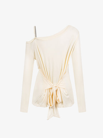 Off-Shoulder Cross Stud Long Slim Sleeve Tee