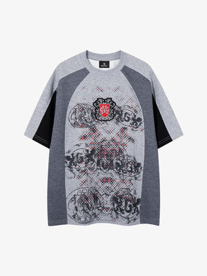Embroidered Patchwork Collar Graphic Tee