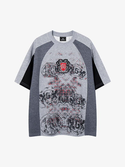 Embroidered Patchwork Collar Graphic Tee