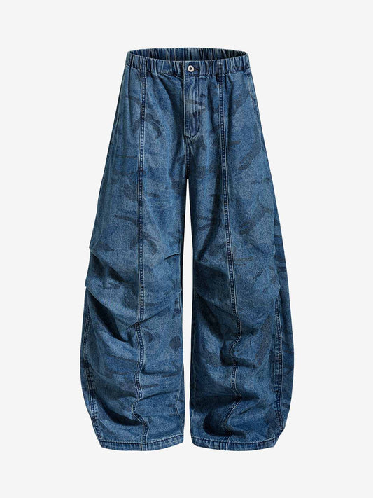 Elastic Waist Deconstructed Baggy Jeans