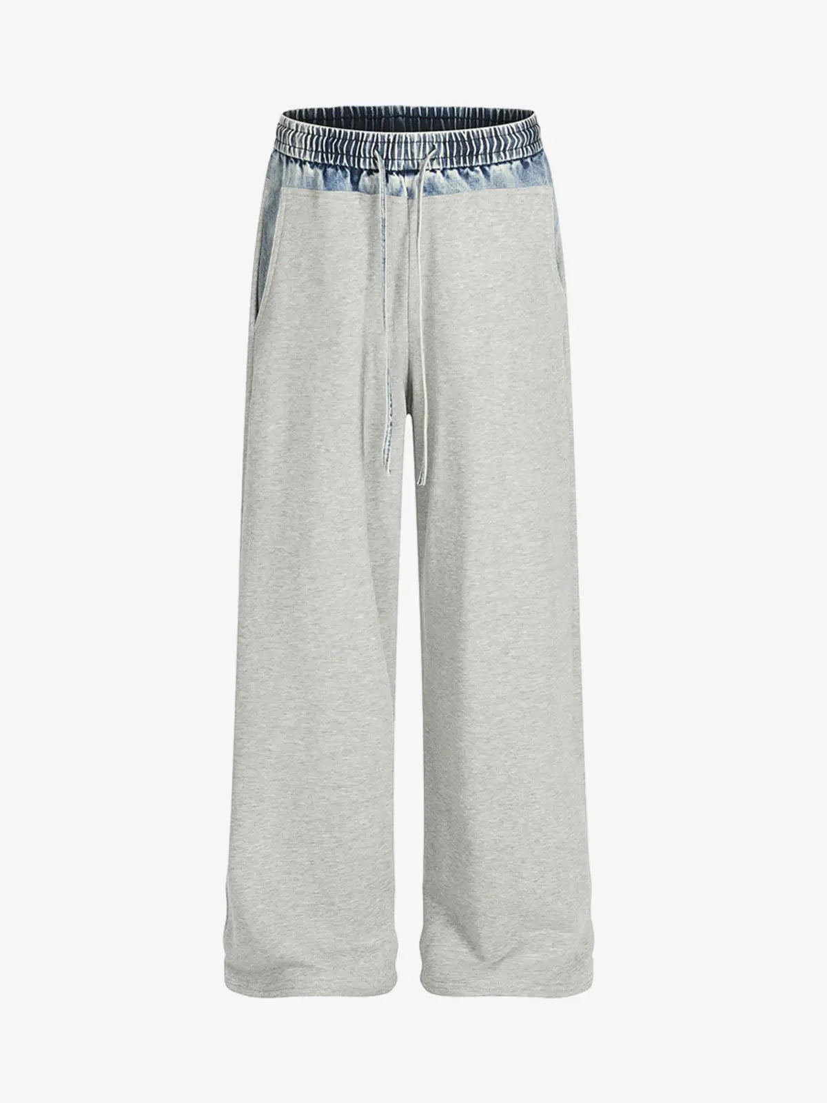 Vintage Wash Denim Waistband Patchwork Sweatpants 