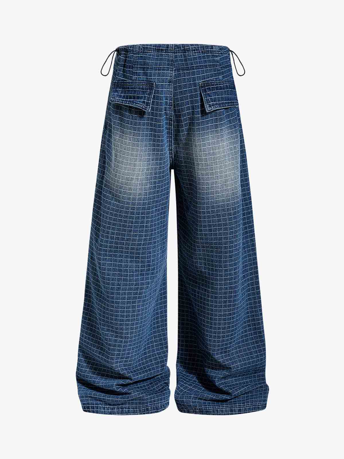 Grid Print Cotton-Linen Drawstring Shorts – Relaxed Fit Casual Streetwear
