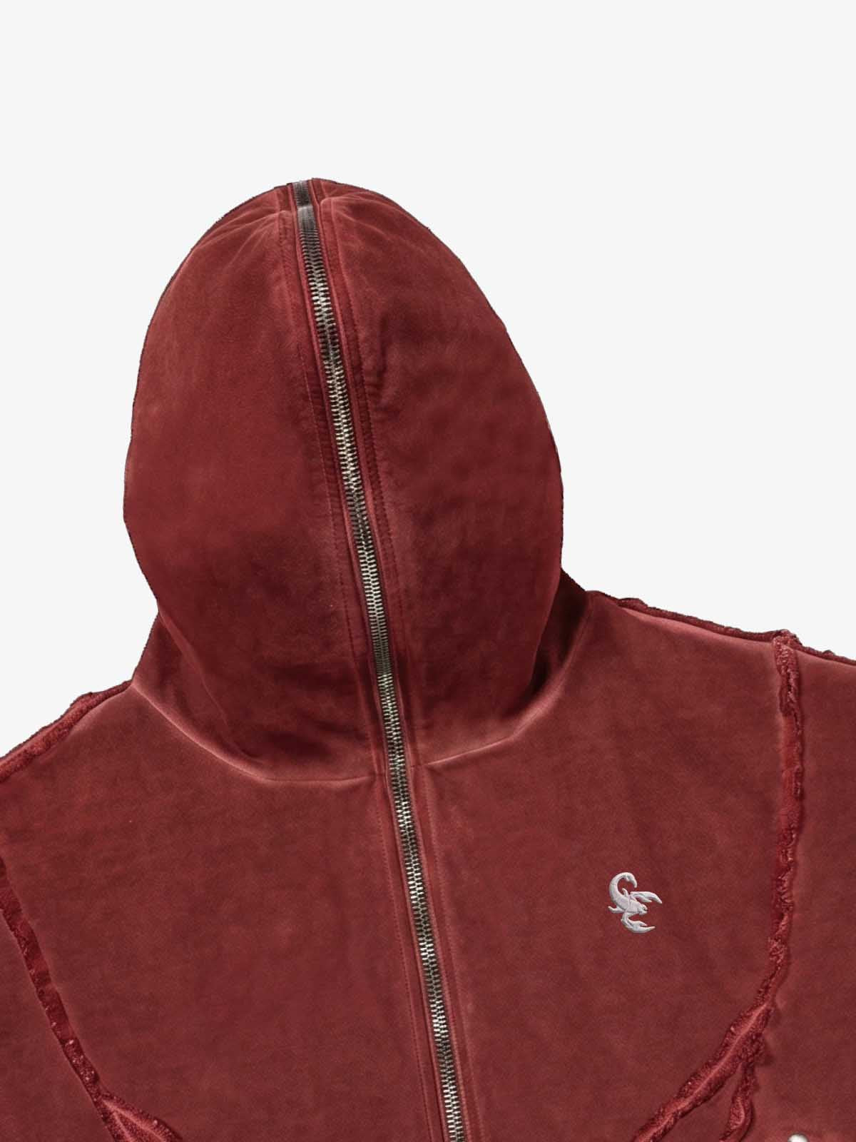 Vintage Distressed Full-Zip Hooded Sleeveless Vest 